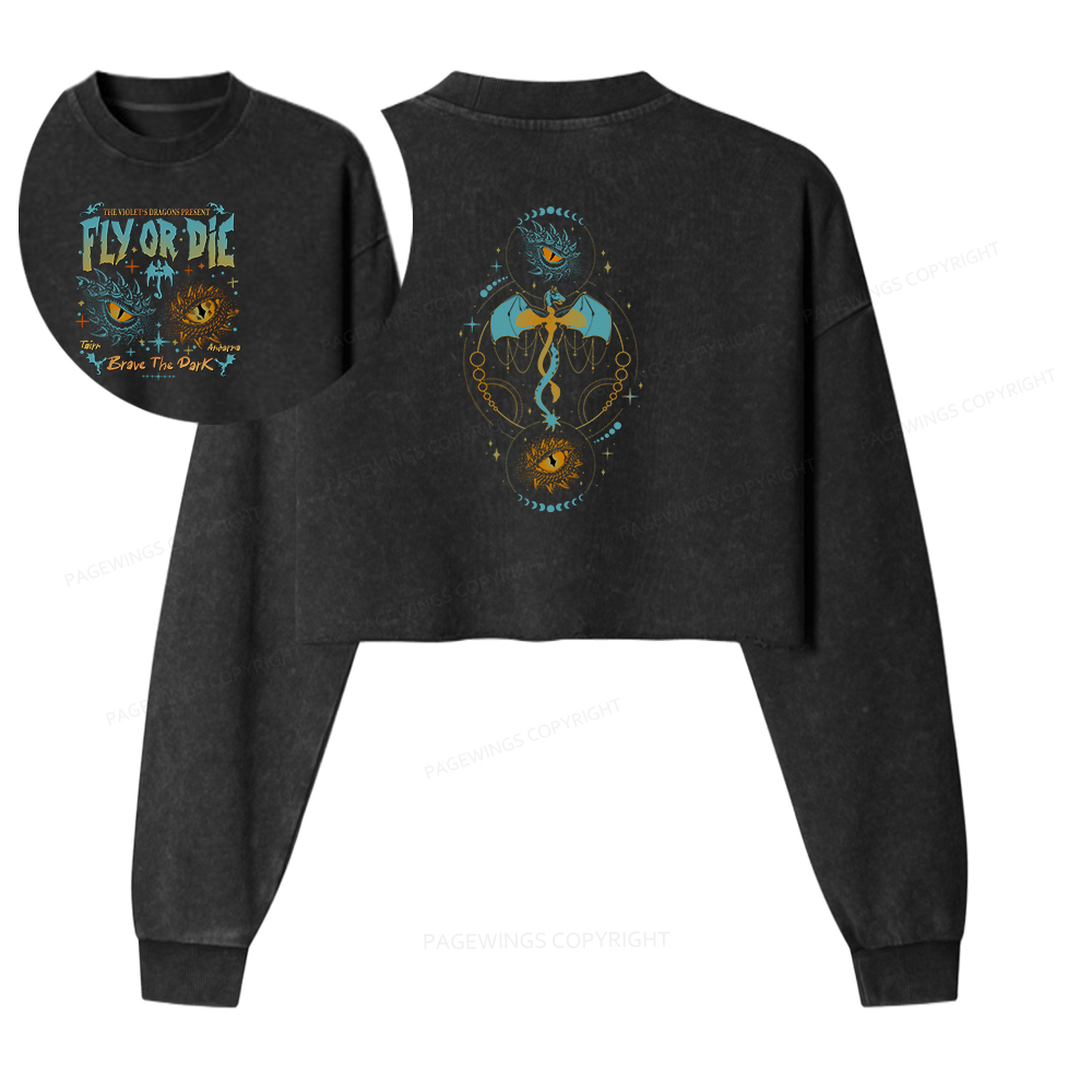 Pagewings Fly Or Die Women Washed Crop Sweatshirt