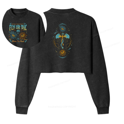 Pagewings Fly Or Die Women Washed Crop Sweatshirt