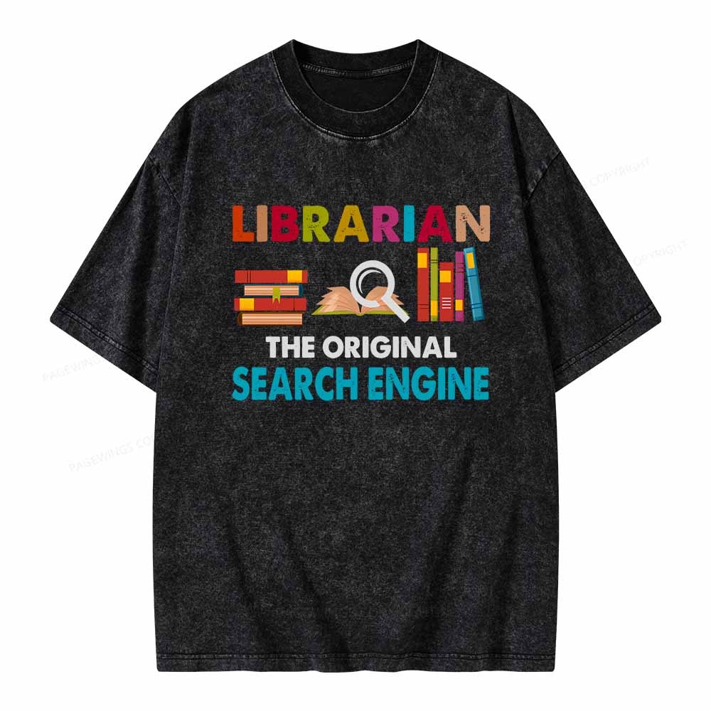 Pagewings Librarian Tees The Original Search Engine Book Unisex Washed T-shirt