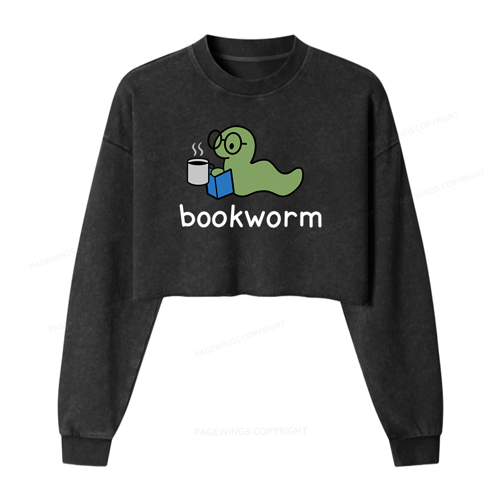 Pagewings Bookworm Women Washed Crop Sweatshirt