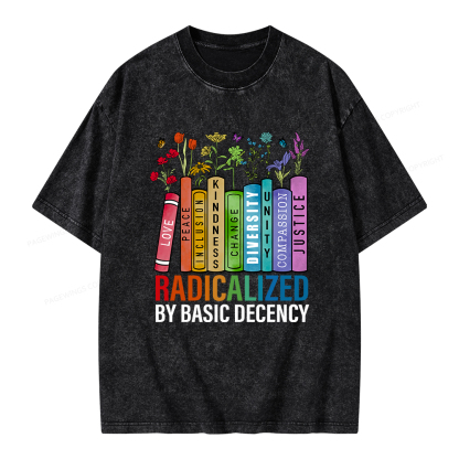 Pagewings Radicalized by Basic Decency Unisex Washed T-shirt