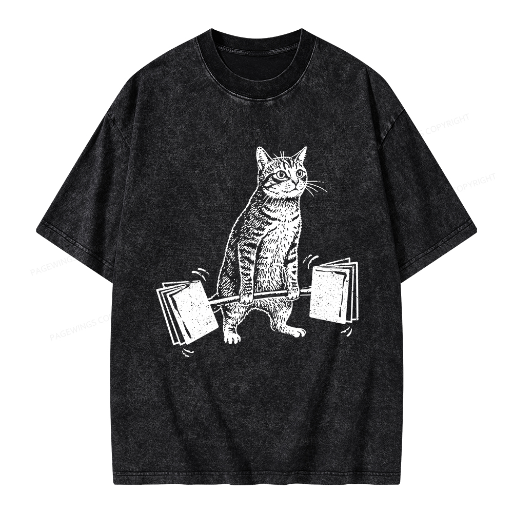 Pagewings Funny Cat Love Books Unisex Washed T-shirt