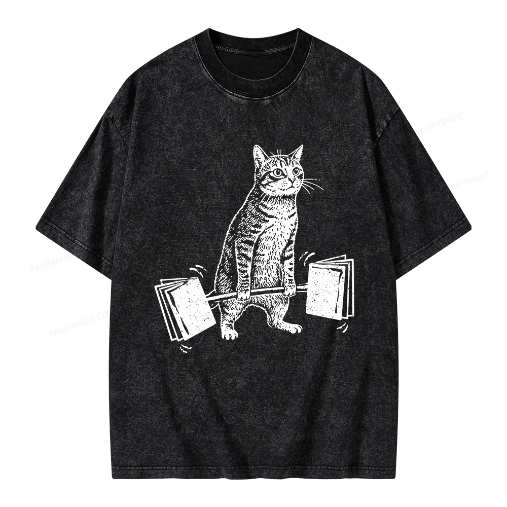 Pagewings Funny Cat Love Books Unisex Washed T-shirt