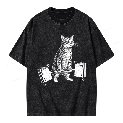 Pagewings Funny Cat Love Books Unisex Washed T-shirt