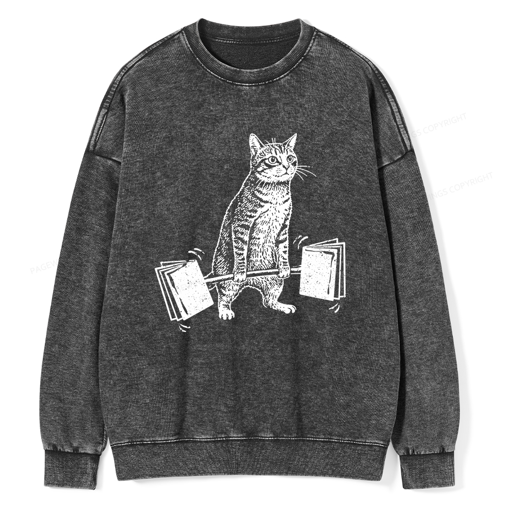 Pagewings Funny Cat Love Books Unisex Washed Sweatshirt