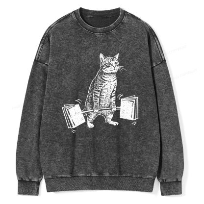 Pagewings Funny Cat Love Books Unisex Washed Sweatshirt
