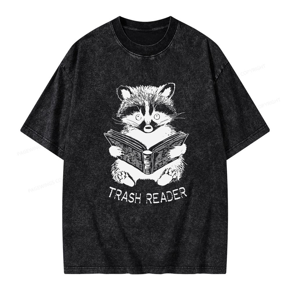 Pagewings Raccoon Reading Trash Reader Unisex Washed T-shirt