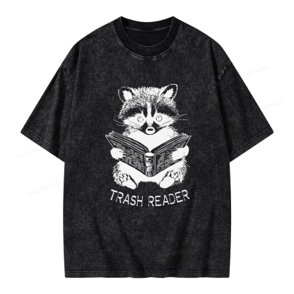 Pagewings Raccoon Reading Trash Reader Unisex Washed T-shirt