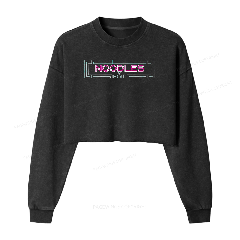 Pagewings Fantasy Book Noodles Women Washed Crop Sweatshirt