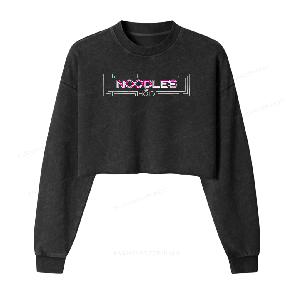 Pagewings Fantasy Book Noodles Women Washed Crop Sweatshirt