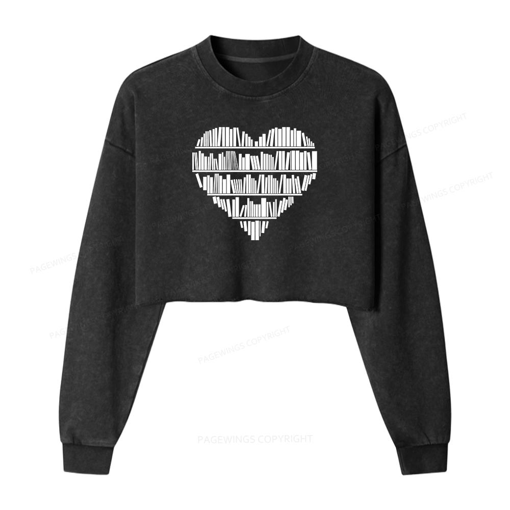 Pagewings Book Lover Women Washed Crop Sweatshirt