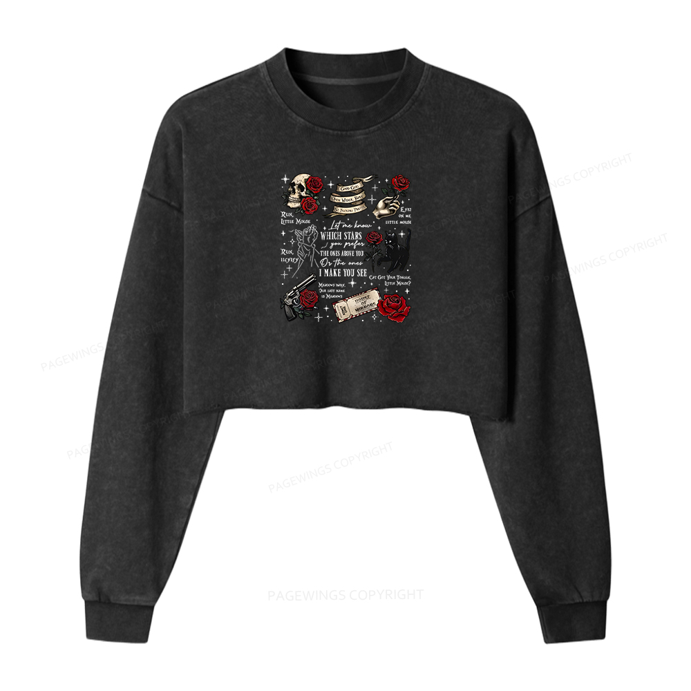 Pagewings Run Little Mouse Women Washed Crop Sweatshirt