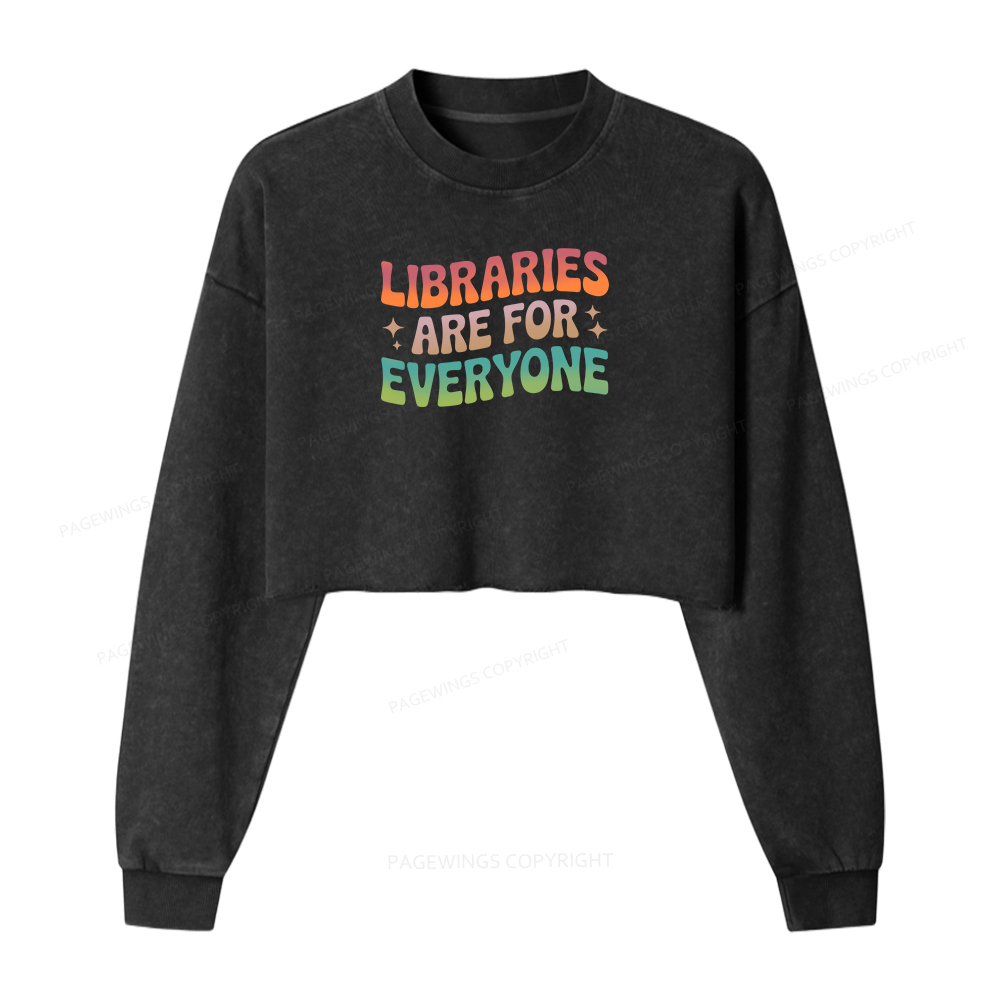 Pagewings Libraries Are For Everyone Women Washed Crop Sweatshirt