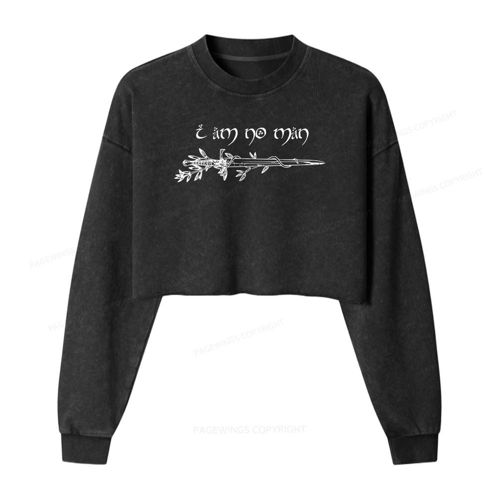 Pagewings I Am No Man Women Washed Crop Sweatshirt