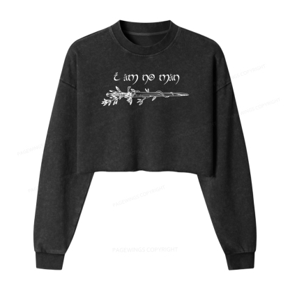 Pagewings I Am No Man Women Washed Crop Sweatshirt
