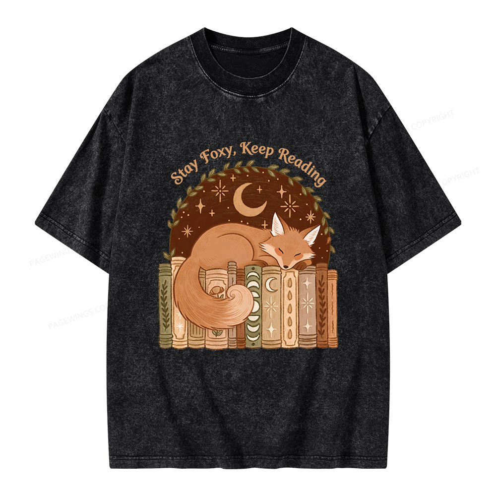 Pagewings Stay Foxy Keep Reading Unisex Washed T-shirt