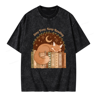 Pagewings Stay Foxy Keep Reading Unisex Washed T-shirt