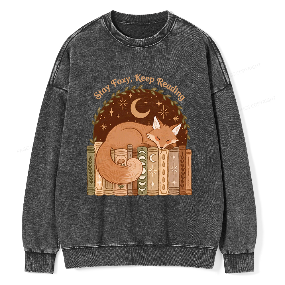 Pagewings Stay Foxy Keep Reading Unisex Washed Sweatshirt