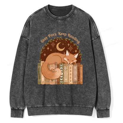Pagewings Stay Foxy Keep Reading Unisex Washed Sweatshirt