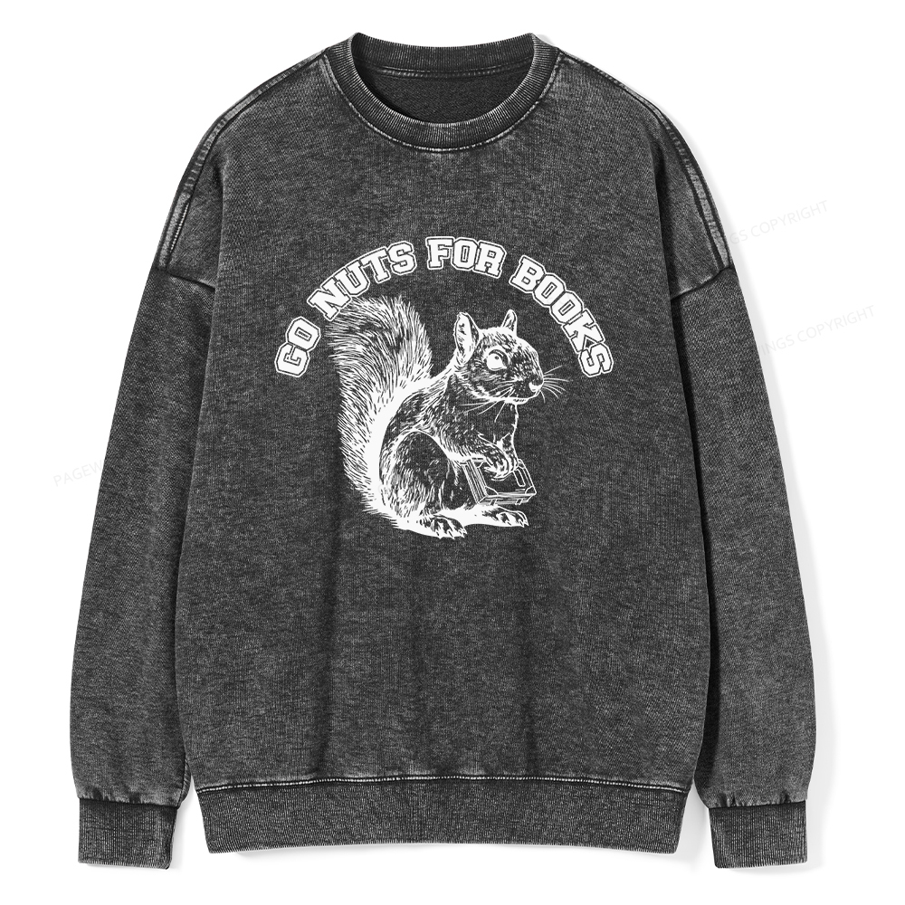 Pagewings Go Nuts For Books Unisex Washed Sweatshirt