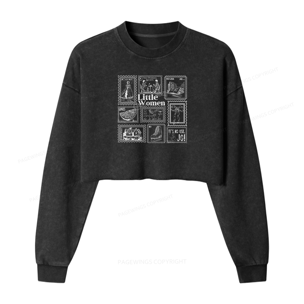 Pagewings Literary Stamp Women Washed Crop Sweatshirt