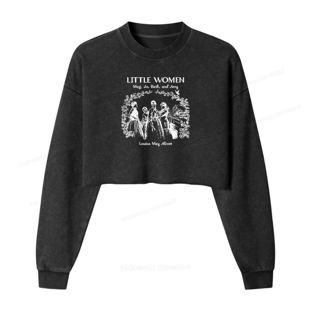 Pagewings Book Lover Women Washed Crop Sweatshirt