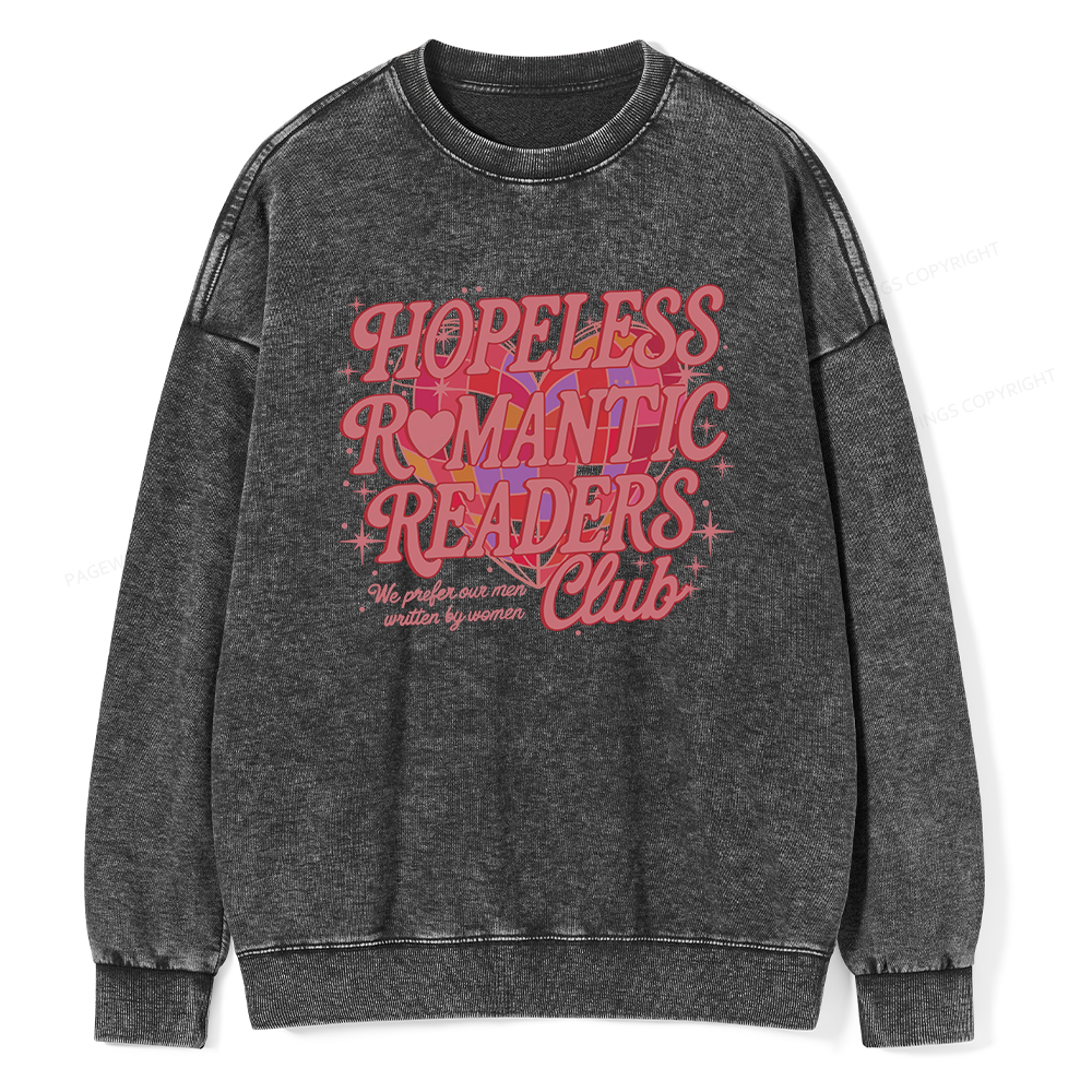 Pagewings Hopeless Romantic Readers Club Unisex Washed Sweatshirt