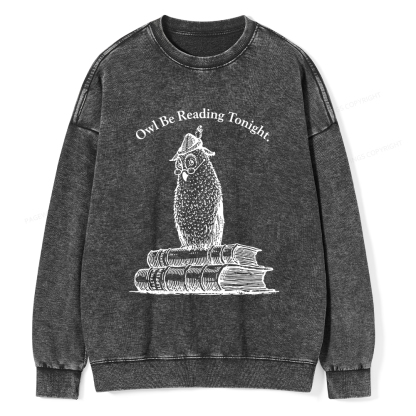 Pagewings Owl Be Reading Tonight Unisex Washed Sweatshirt