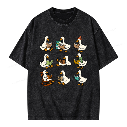 Pagewings Cute Goose Reading Unisex Washed T-shirt