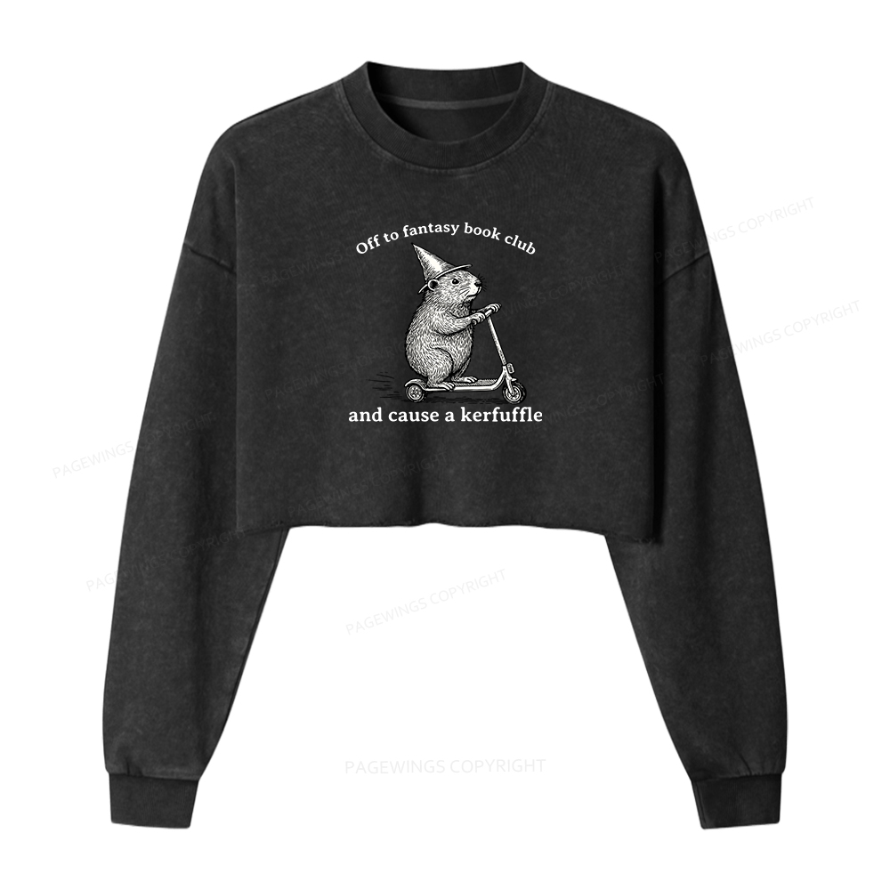 Pagewings Off To Fantasy Book Club Women Washed Crop Sweatshirt