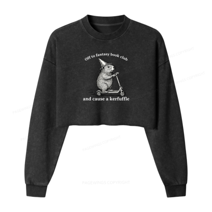 Pagewings Off To Fantasy Book Club Women Washed Crop Sweatshirt