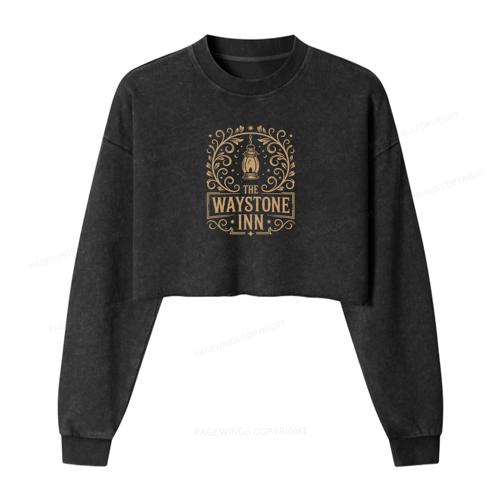 Pagewings The Waystone Inn Women Washed Crop Sweatshirt