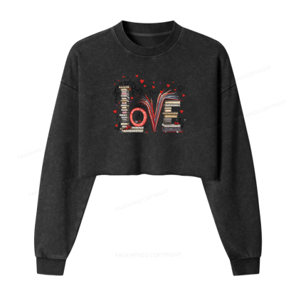 Pagewings Love Books Women Washed Crop Sweatshirt