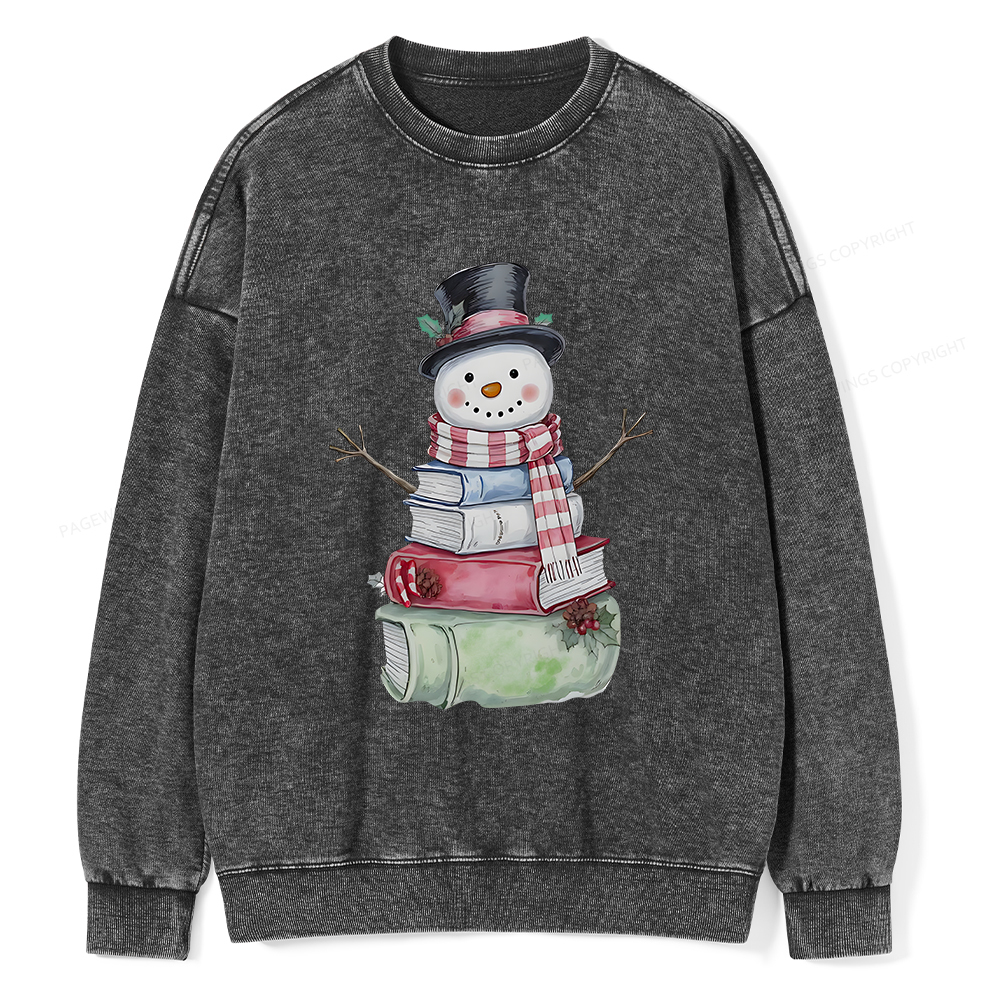 Pagewings Snowman Book Unisex Washed Sweatshirt