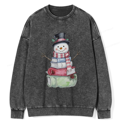 Pagewings Snowman Book Unisex Washed Sweatshirt