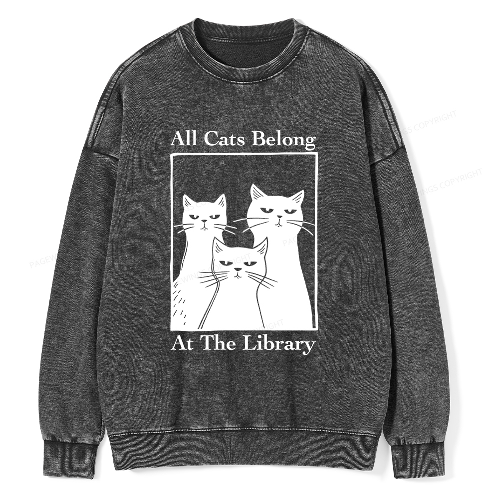 Pagewings All Cats Belong At The Library Unisex Washed Sweatshirt