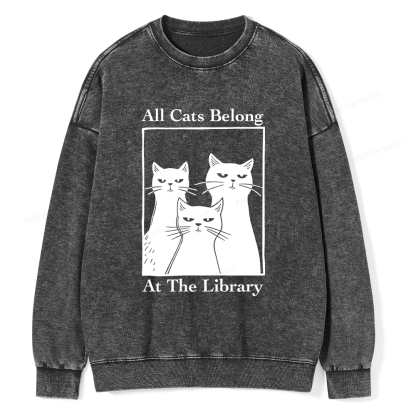 Pagewings All Cats Belong At The Library Unisex Washed Sweatshirt