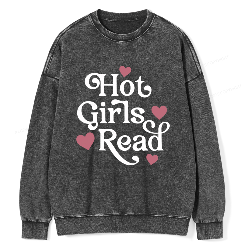 Pagewings Hot Girls Read Unisex Washed Sweatshirt