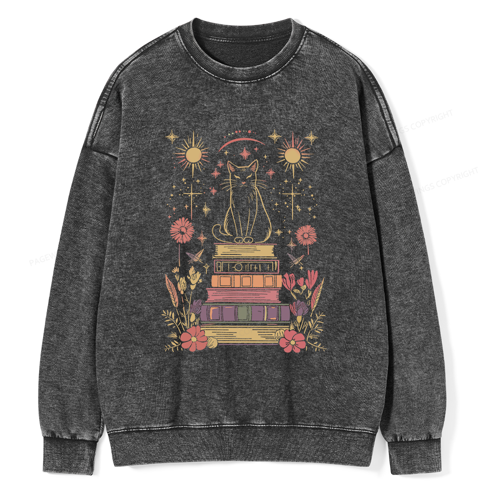 Pagewings Mystical Cat Unisex Washed Sweatshirt