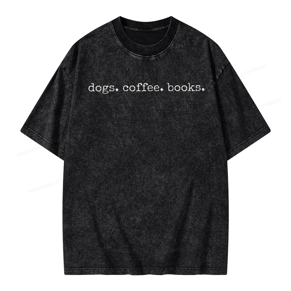 Pagewings Dogs Coffee Books Unisex Washed T-shirt
