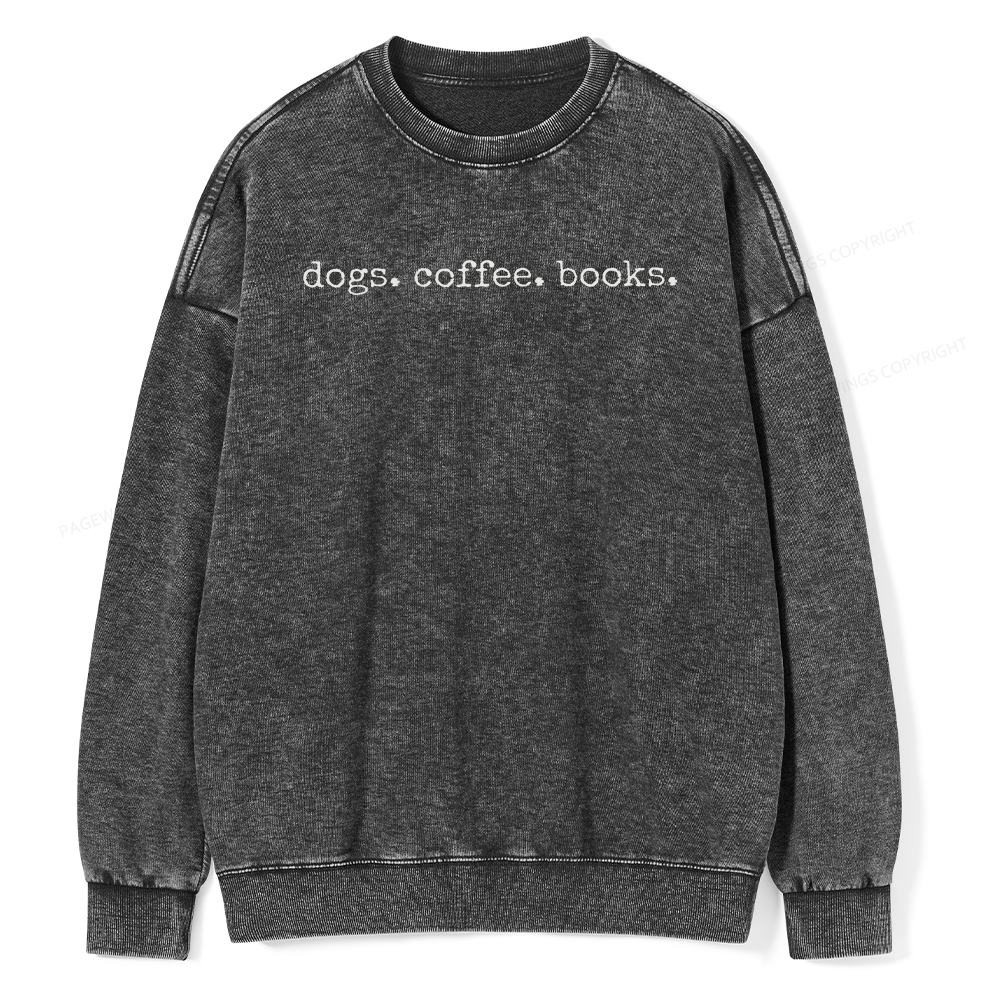 Pagewings Dogs Coffee Books Unisex Washed Sweatshirt