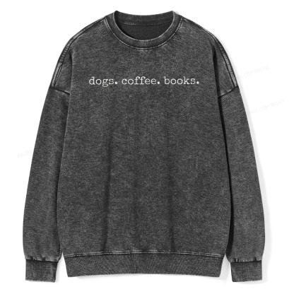 Pagewings Dogs Coffee Books Unisex Washed Sweatshirt