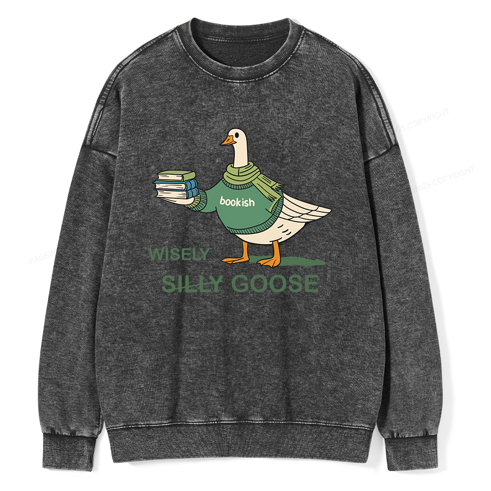 Pagewings Wisely Silly Goose  Unisex Washed Sweatshirt