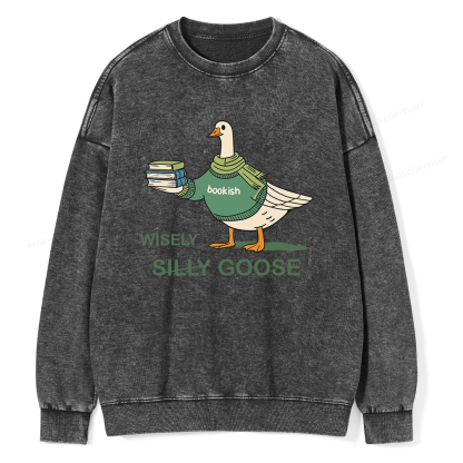 Pagewings Wisely Silly Goose  Unisex Washed Sweatshirt