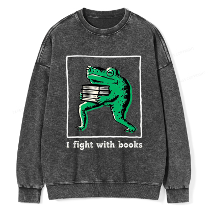Pagewings I Fight With Books Unisex Washed Sweatshirt