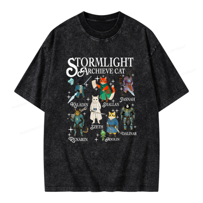 Pagewings Cat Characters Unisex Washed T-shirt