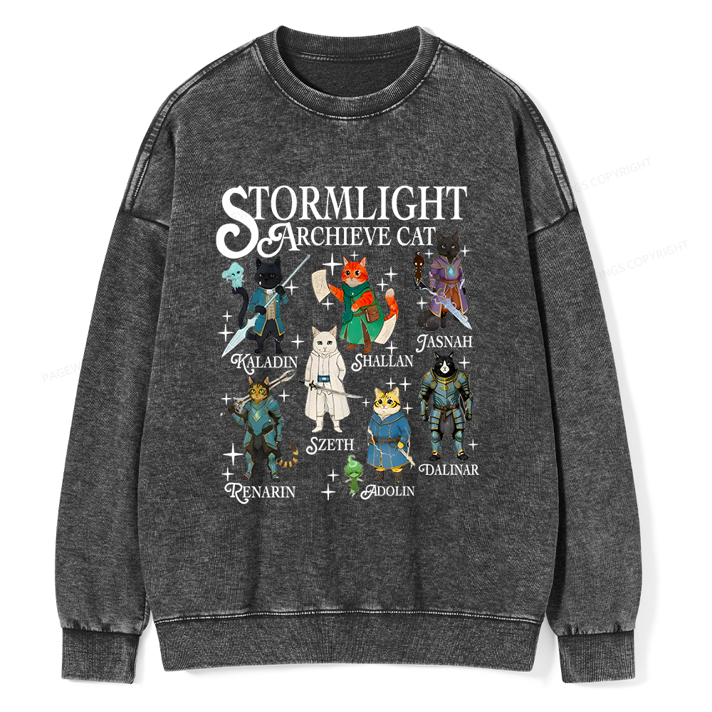 Pagewings Cat Characters Unisex Washed Sweatshirt