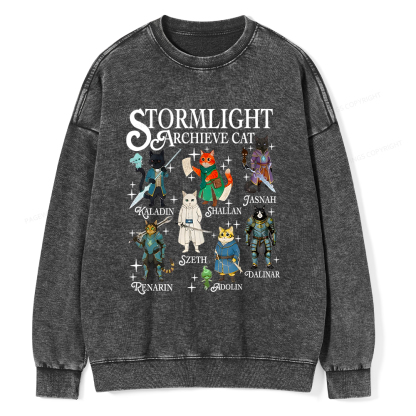 Pagewings Cat Characters Unisex Washed Sweatshirt