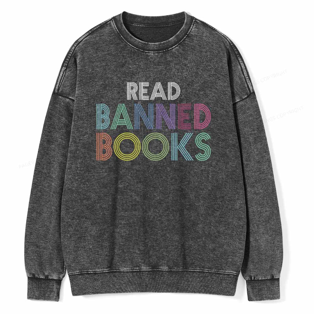Pagewings Read Banned Books Shirt Unisex Washed Sweatshirt