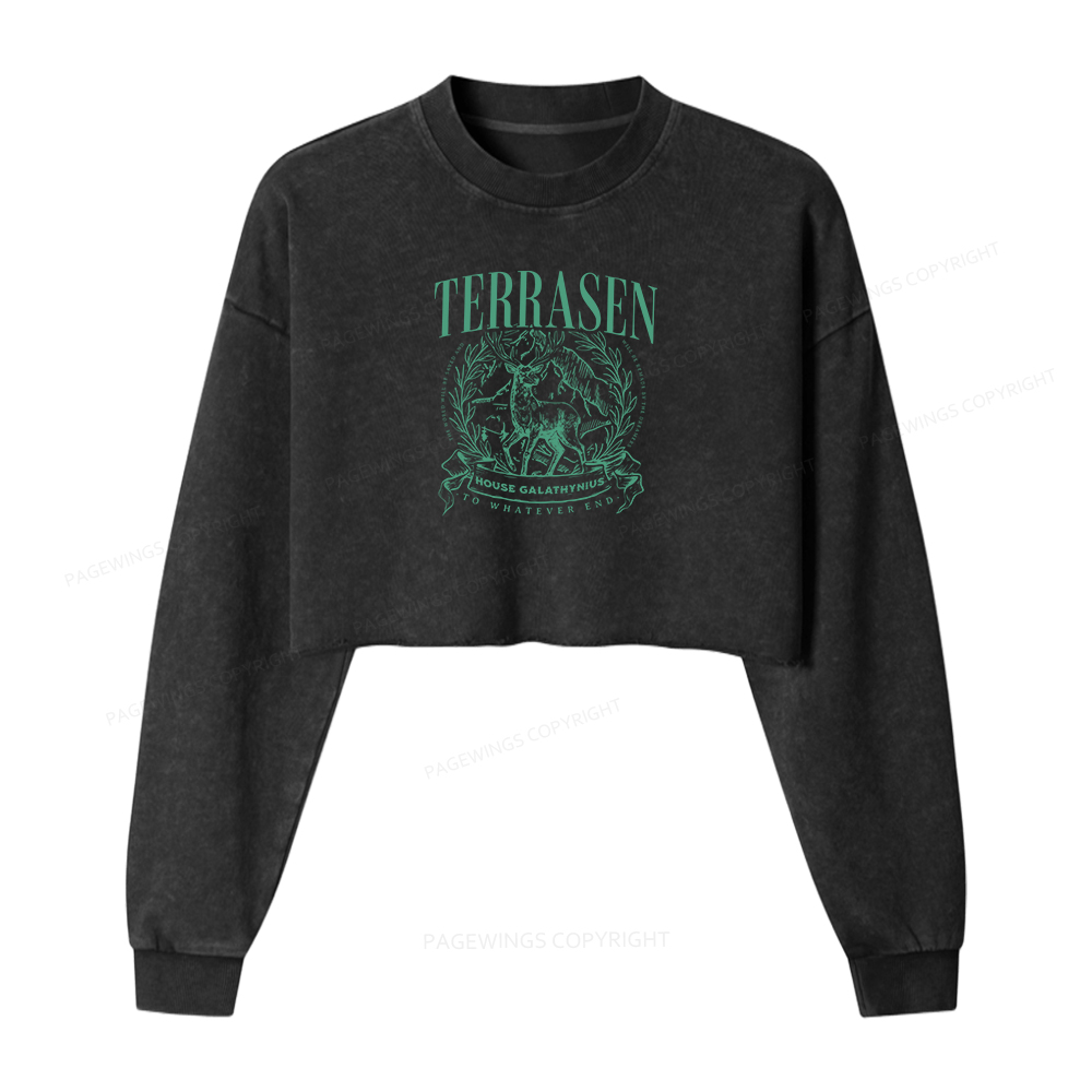 Pagewings Terrasen Women Washed Crop Sweatshirt